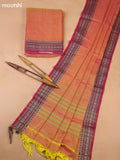 Rust Orange and Pink Narayanpet Cotton Dress Materials With A Plain Body and Thread-Woven Border