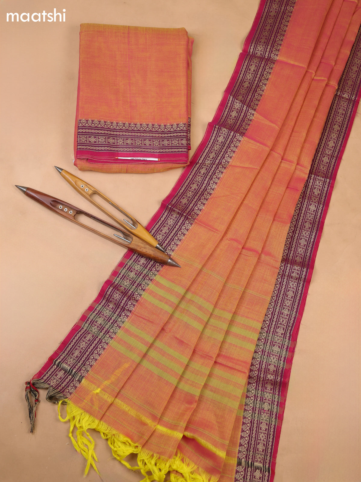 Rust Orange and Pink Narayanpet Cotton Dress Materials With A Plain Body and Thread-Woven Border