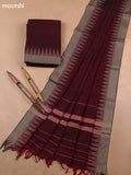 Maroon Narayanpet Cotton Dress Materials With A Plain Body and Temple Design Thread-Woven Border