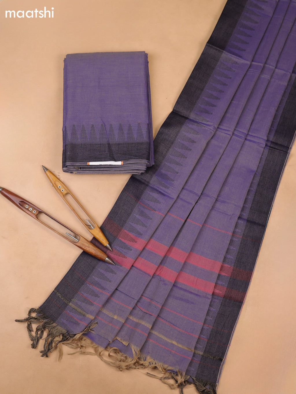 Lavender Narayanpet Cotton Dress Materials With A Plain Body and Temple Design Thread-Woven Border