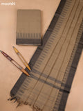 Beige and Black Narayanpet Cotton Dress Materials With A Plain Body and Temple Design Thread-Woven Border