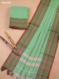 Green Narayanpet Cotton Dress Materials With A Plain Body and Temple Design Thread-Woven Border