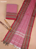 Pink Narayanpet Cotton Dress Materials With A Plain Body and Temple Design Thread-Woven Border