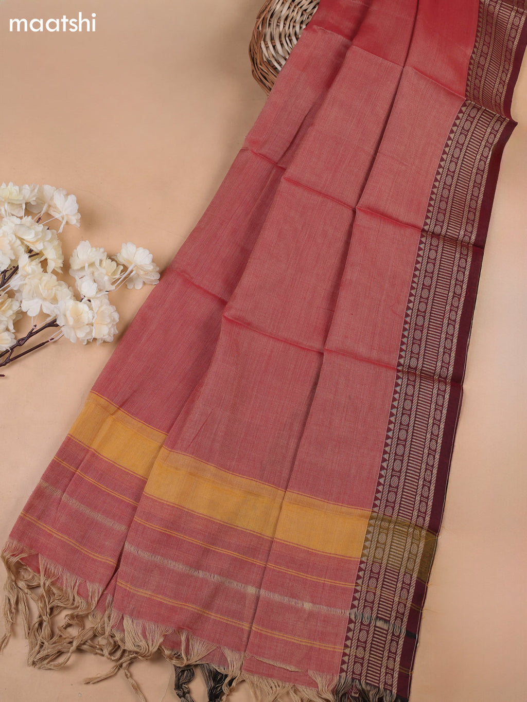 Dual Shade Of Pink Narayanpet Cotton Dress Materials With A Plain Body and Thread-Woven Border