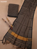 Beige and Black Narayanpet Cotton Dress Materials With A Plain Body and Thread-Woven Border