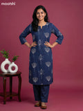 Navy Blue Cotton Floral Printed Kurti Set