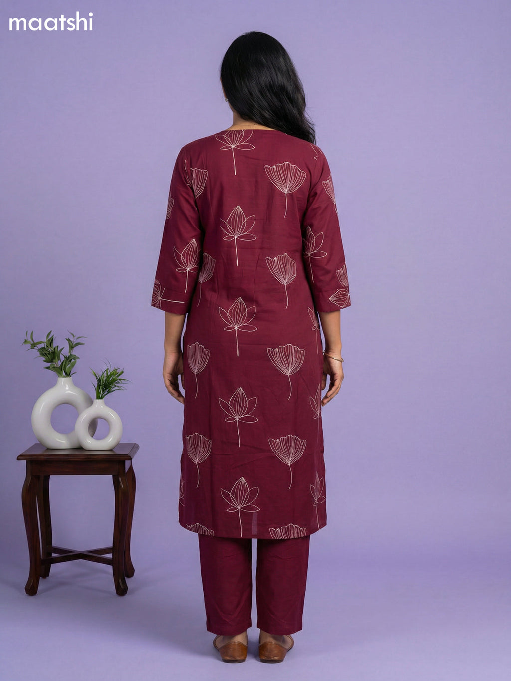 Magenta Pink Cotton Floral Printed Kurti Set