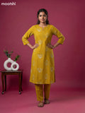 Mustard Yellow Cotton Floral Printed Kurti Set