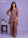 Mauve Pink Semi Silk Floral Printed Short Co-Ord Set