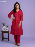 Pink Cotton Simple Lace Work Neck Pattern Kurti Set