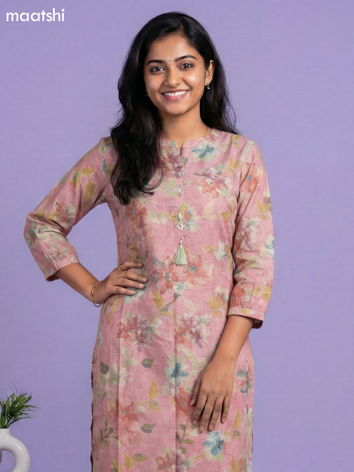 Peach Semi Silk Floral Printed Co-Ord Set