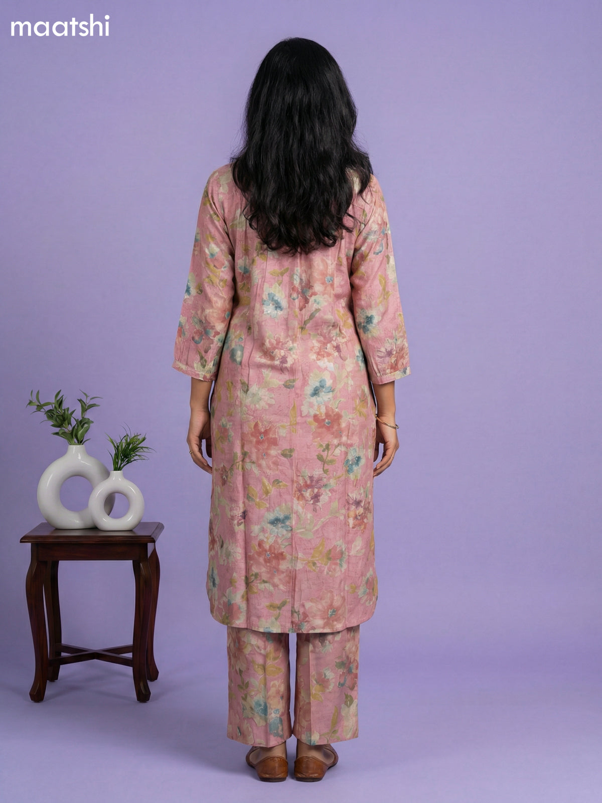 Peach Semi Silk Floral Printed Co-Ord Set