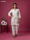 Off White Linen Cotton Printed Short Kurti Set