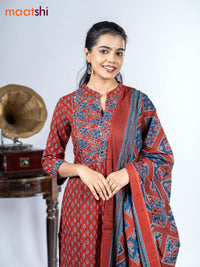 Cotton salwar suit maroon with allover ajrakh prints & sequin work neck pattern and straight cut pant & dupatta