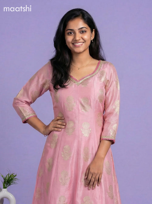 Baby Pink Art Tussar Banarasi Style Short Anarakali Suit
