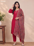 Dark Pink Mul Chanderi Embroidery Work Straight Suit