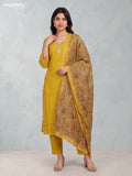 Mustard Yellow Mul Chanderi Embroidery Work Straight Suit