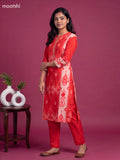 Red Muslin Printed & Embroidery Work Kurti Set