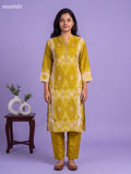 Lime Green Muslin Printed & Embroidery Work Kurti Set