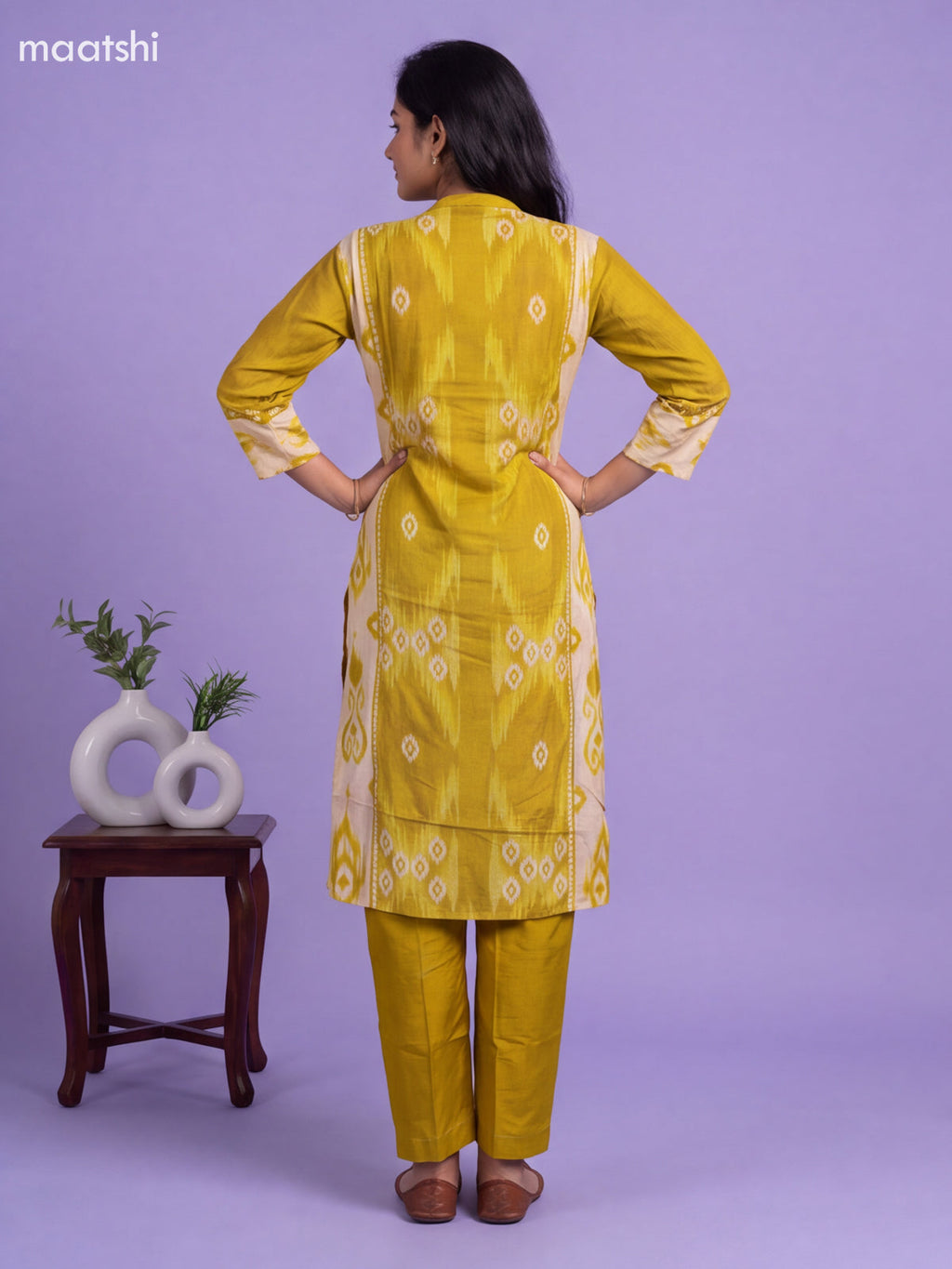 Lime Green Muslin Printed & Embroidery Work Kurti Set