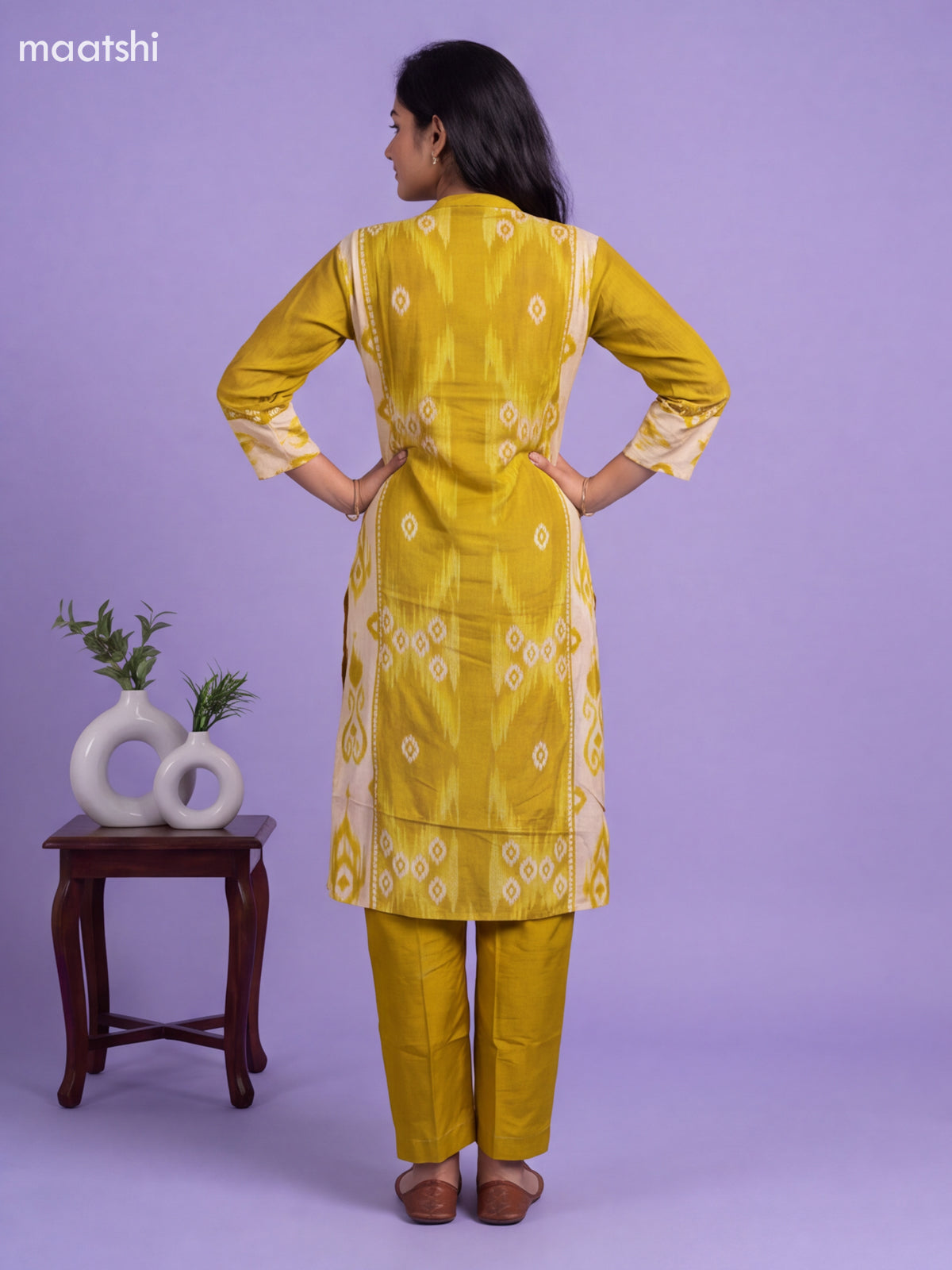 Lime Green Muslin Printed & Embroidery Work Kurti Set