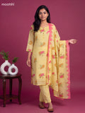 Pale Yellow Cotton Floral Printed Straight Suit