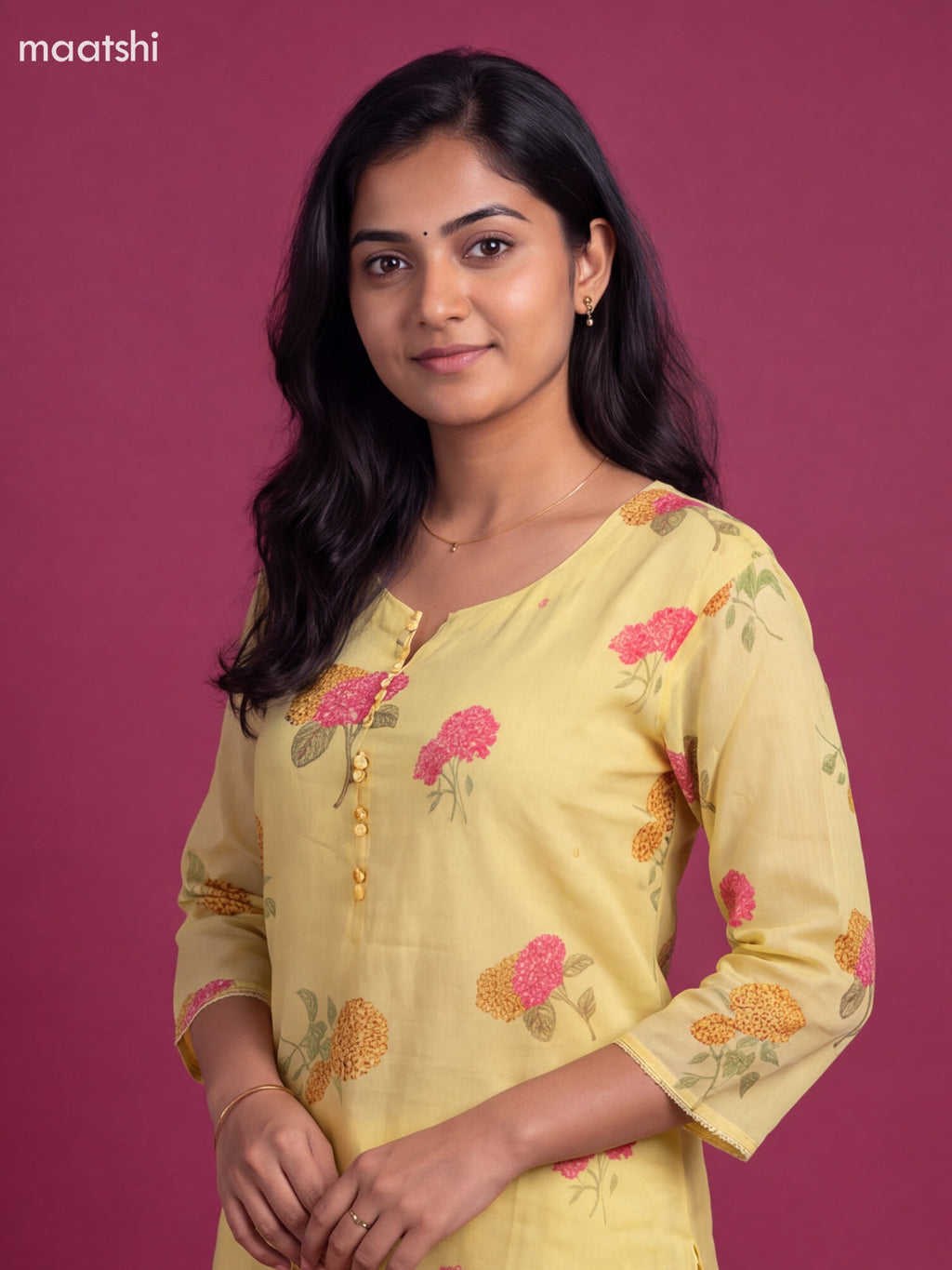 Pale Yellow Cotton Floral Printed Straight Suit
