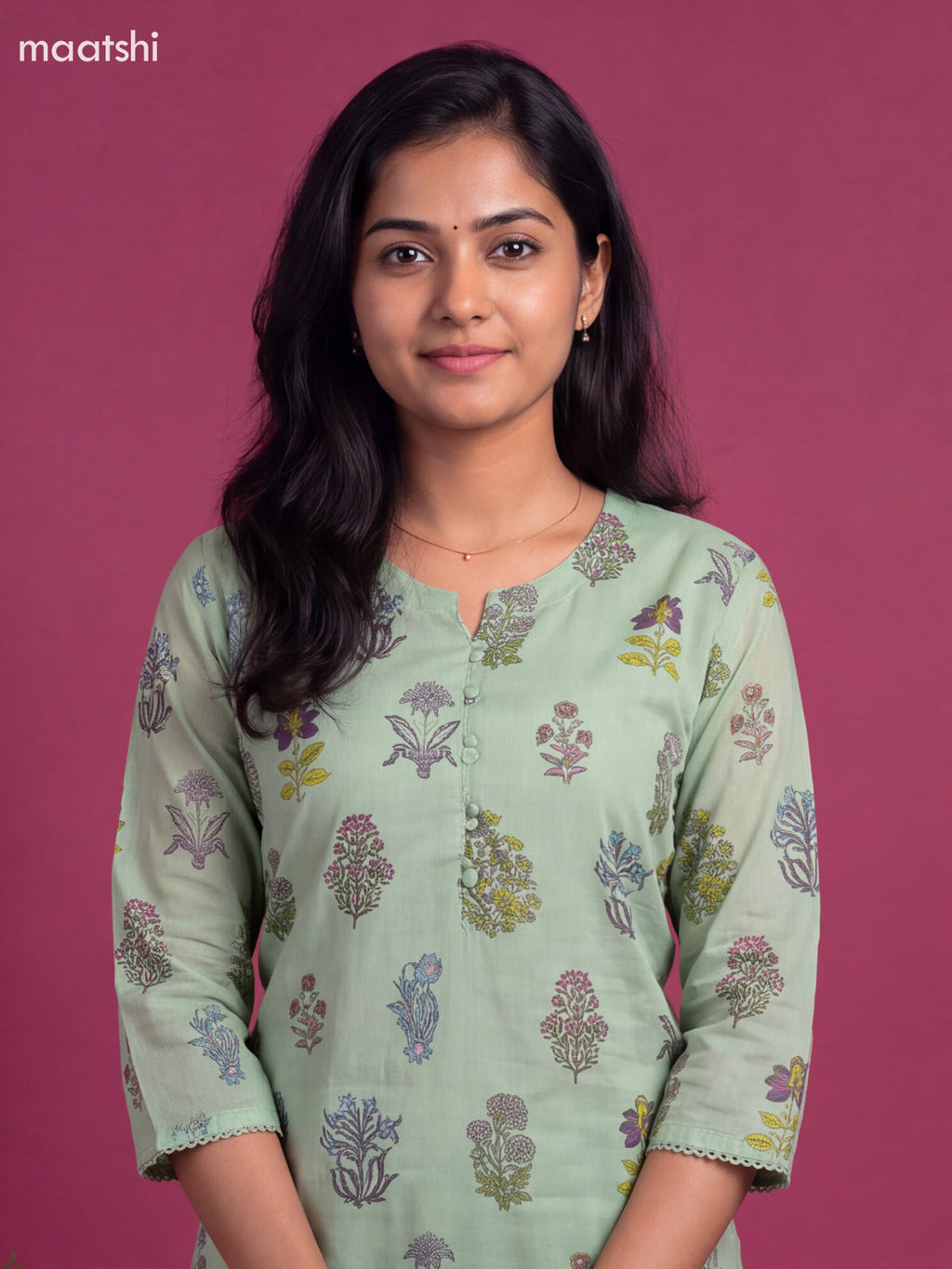 Light Green Cotton Floral Printed Straight Suit