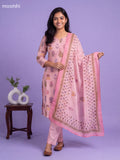 Pink Cotton Floral Printed Straight Suit