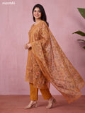 Mustard Chanderi Floral Printed & Embroidery Work Straight Suit
