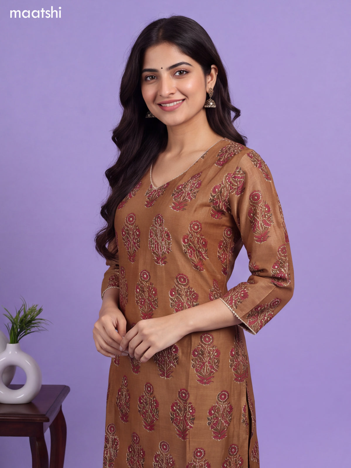 Mustard Yellow Chanderi Floral Printed & Embroidery Work Straight Suit