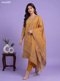 Mustard Yellow Chanderi Allover Floral Printed & Embroidery Work Straight Suit
