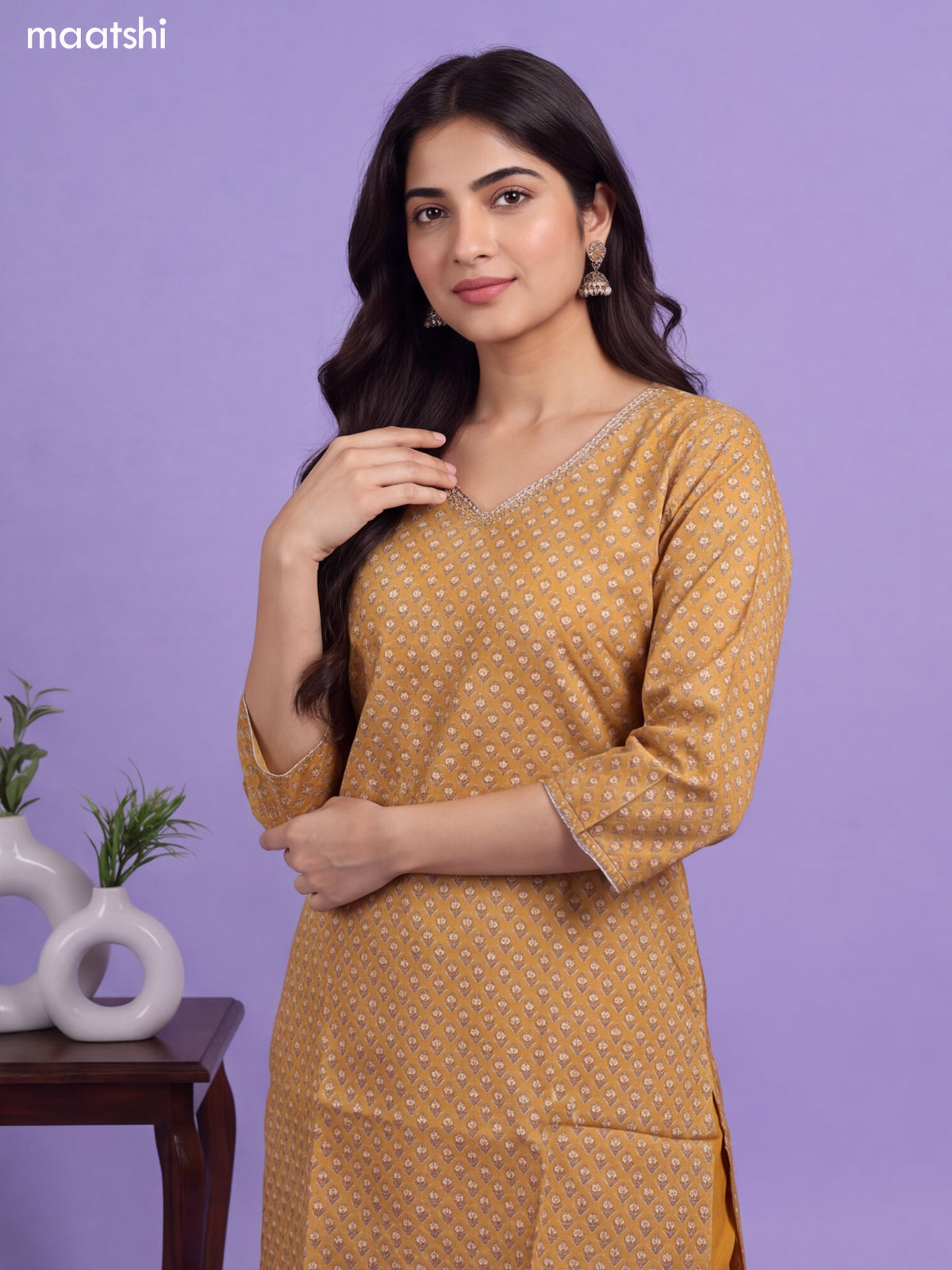 Mustard Yellow Chanderi Allover Floral Printed & Embroidery Work Straight Suit