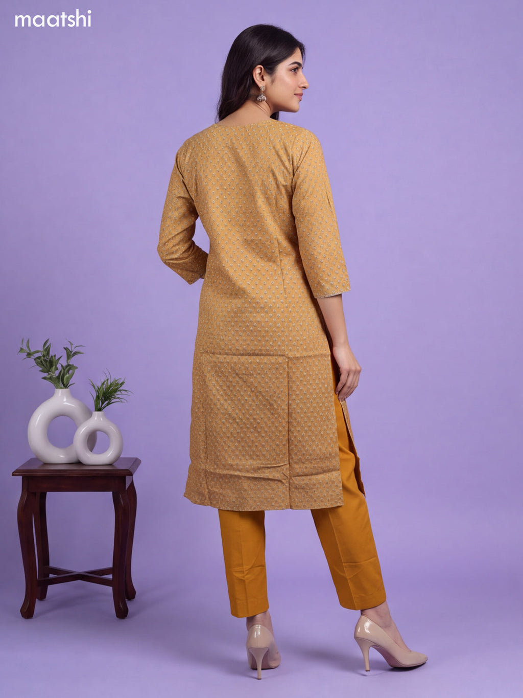 Mustard Yellow Chanderi Allover Floral Printed & Embroidery Work Straight Suit