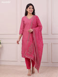 Pink Chanderi Allover Floral Printed & Embroidery Work Straight Suit