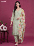 Pastel Green Mul Chanderi Floral Embroidery Work Straight Suit