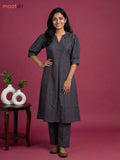 Grey Cotton Embroidery Work Kurti Set