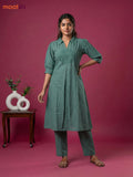Pastel Green Cotton Embroidery Work Kurti Set