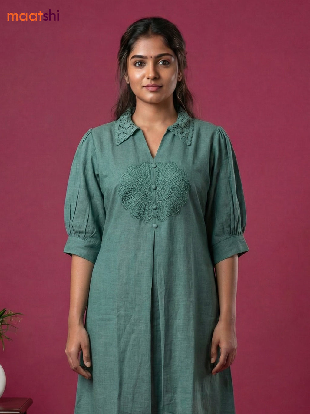 Pastel Green Cotton Embroidery Work Kurti Set