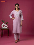 Baby Pink Viscose Rayon Embroidery Work Kurti Set