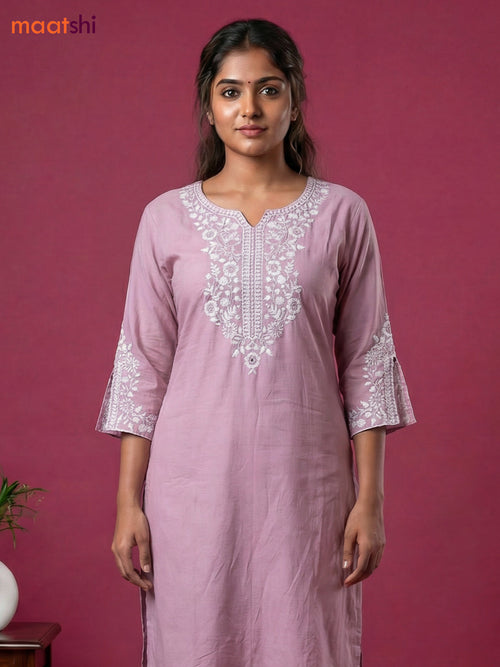 Baby Pink Viscose Rayon Embroidery Work Kurti Set