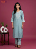 Pastel Green Viscose Rayon Embroidery Work Kurti Set