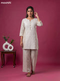 Off White and Beige Cotton Embroidery Work Kurti Set