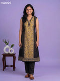 Black and Mustard Yellow Art Tussar Ajrakh Printed Kurti Set