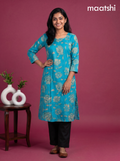 Light Blue Modal Printed & Embroidery Work A-Line Kurti