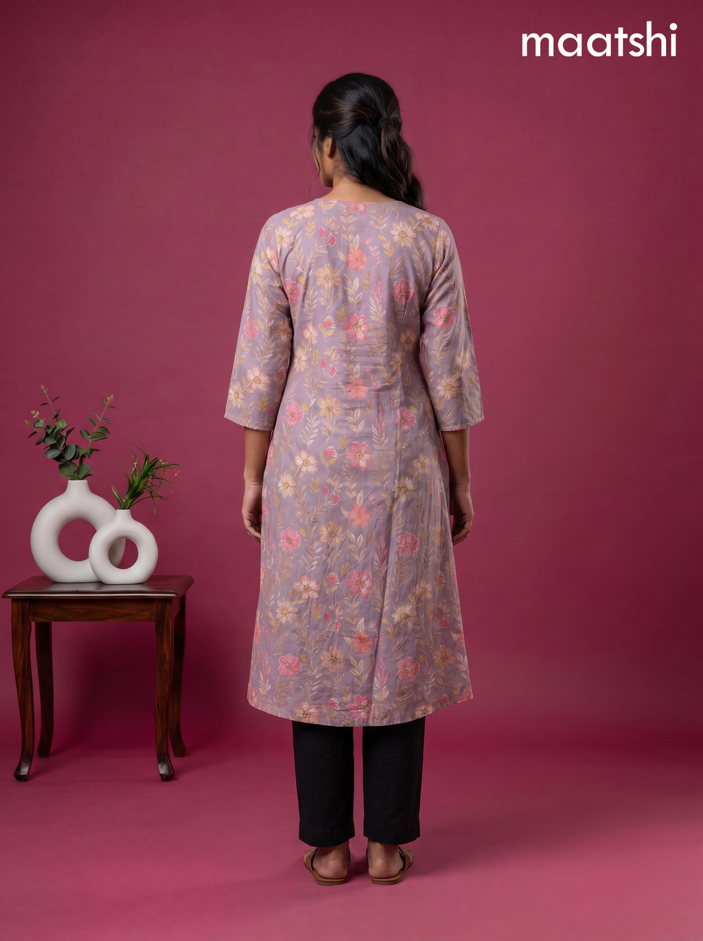 Pastel Purple Modal Printed & Embroidery Work A-Line Kurti