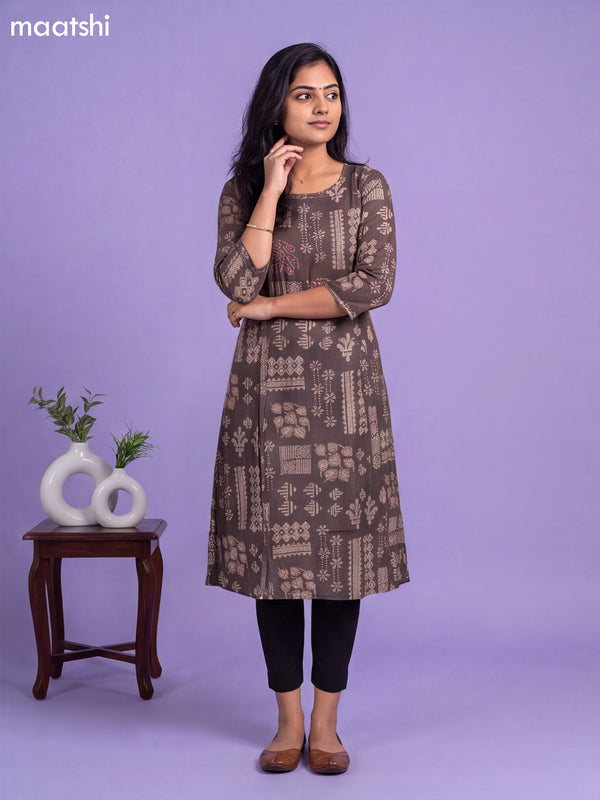 Black Art Tussar Printed & Embroidery Work A-Line Kurti