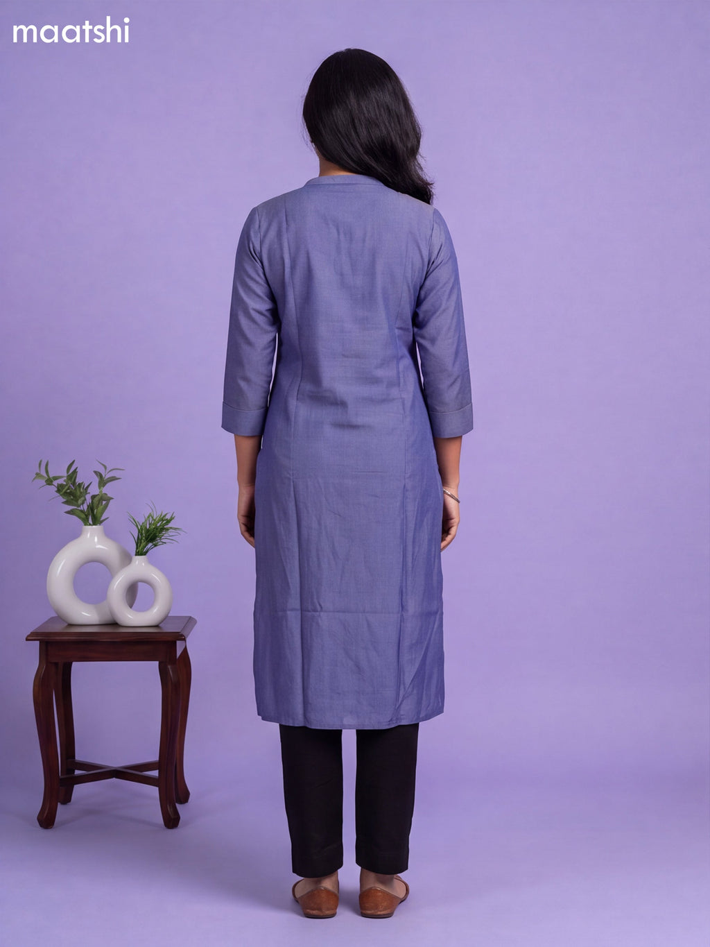 Blue Viscose Rayon & Embroidery Work Straight Cut Kurti