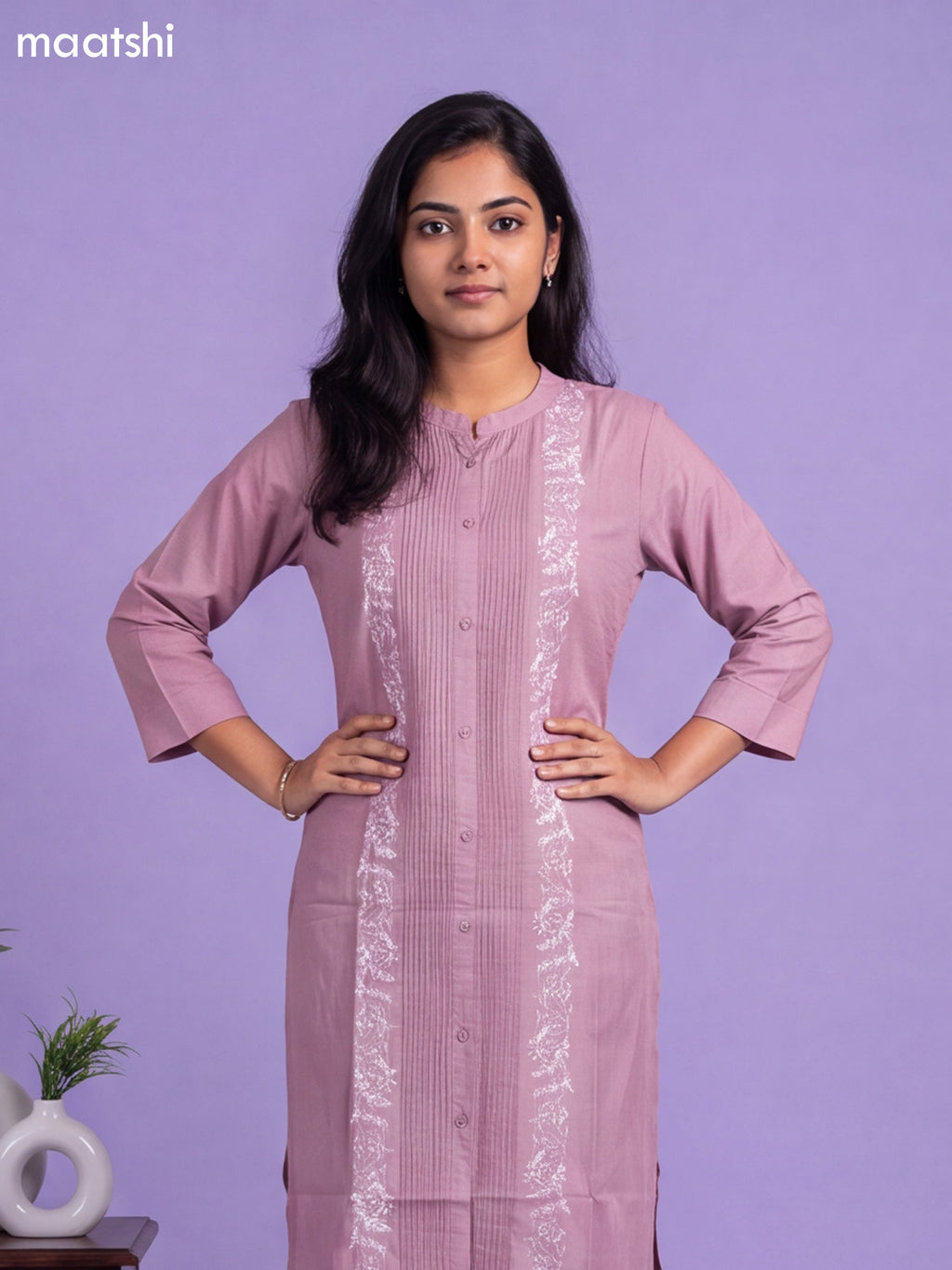 Pink Viscose Rayon & Embroidery Work Straight Cut Kurti