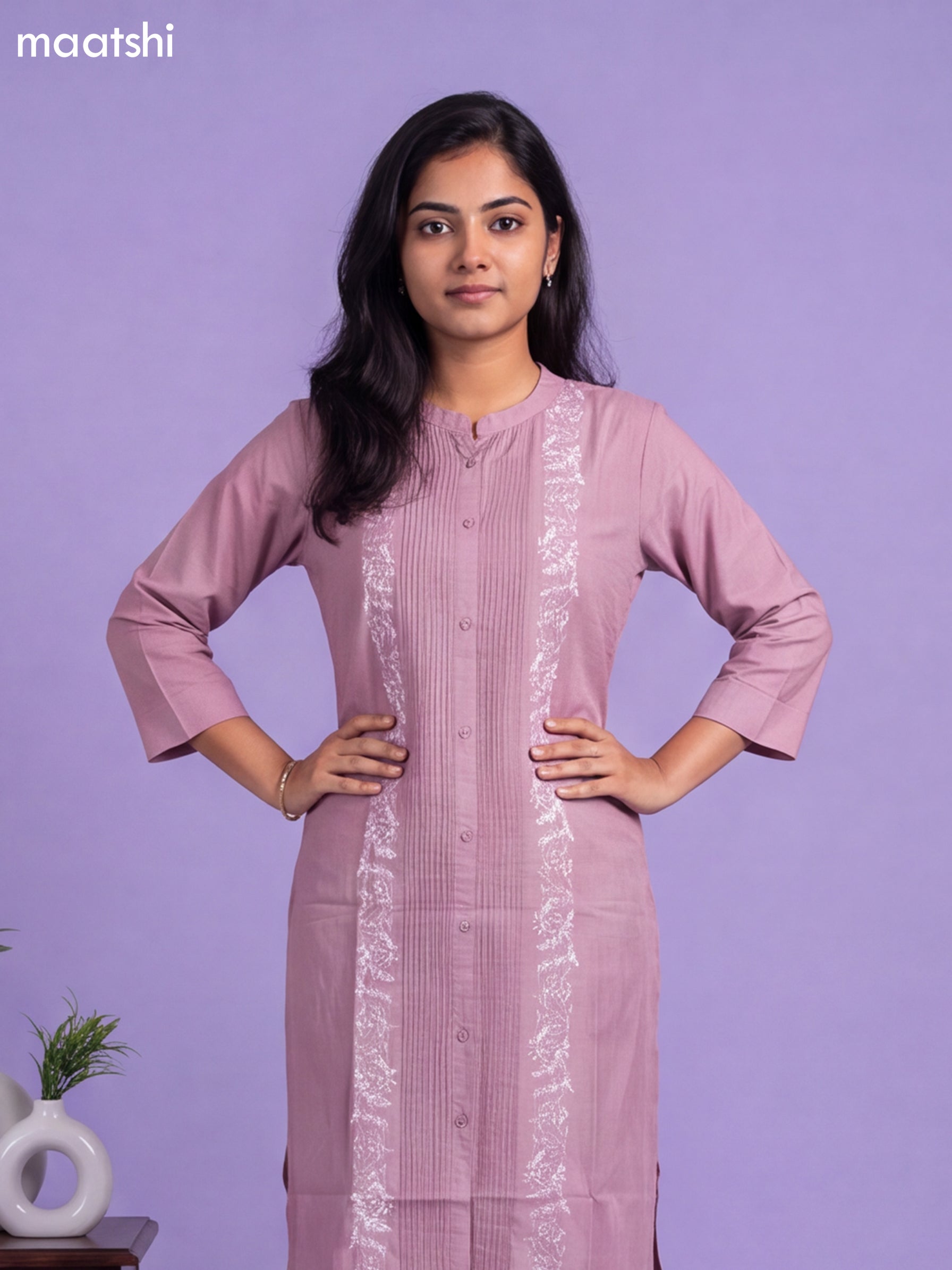 Pink Viscose Rayon & Embroidery Work Straight Cut Kurti